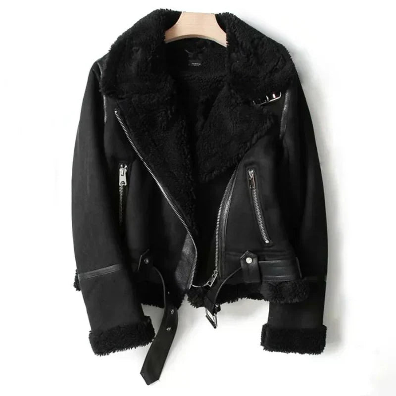Valmora | Women’s Leather Jacket with Belted Hem