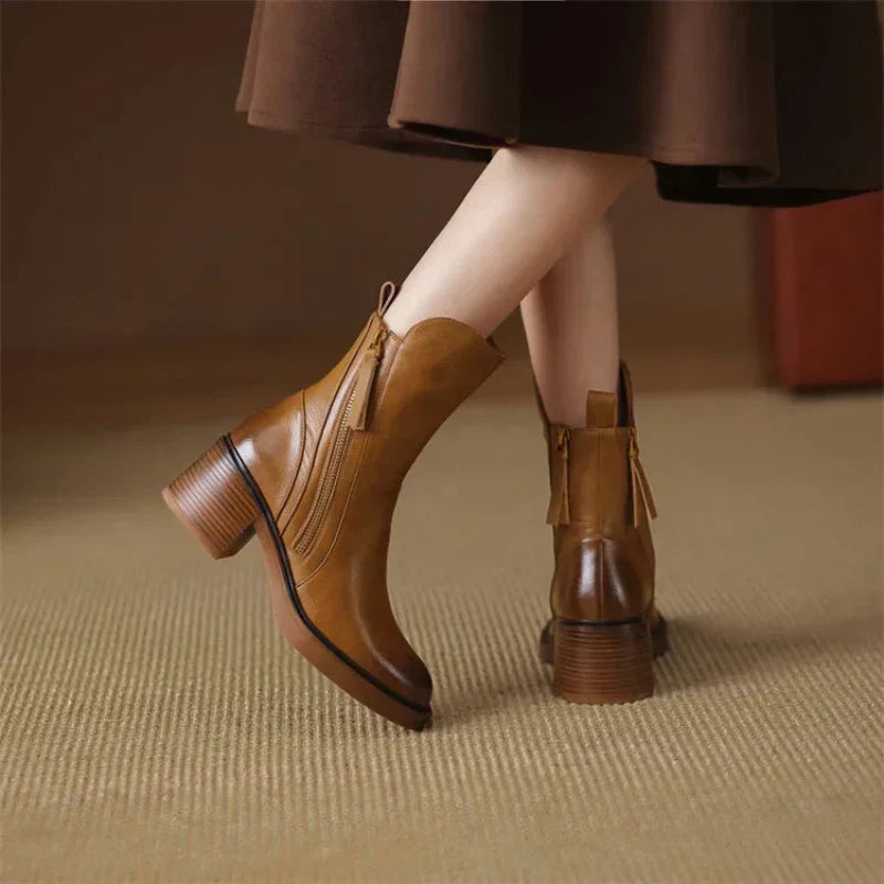 Valenor | Women’s Zip-Up Ankle Boots with Block Heel