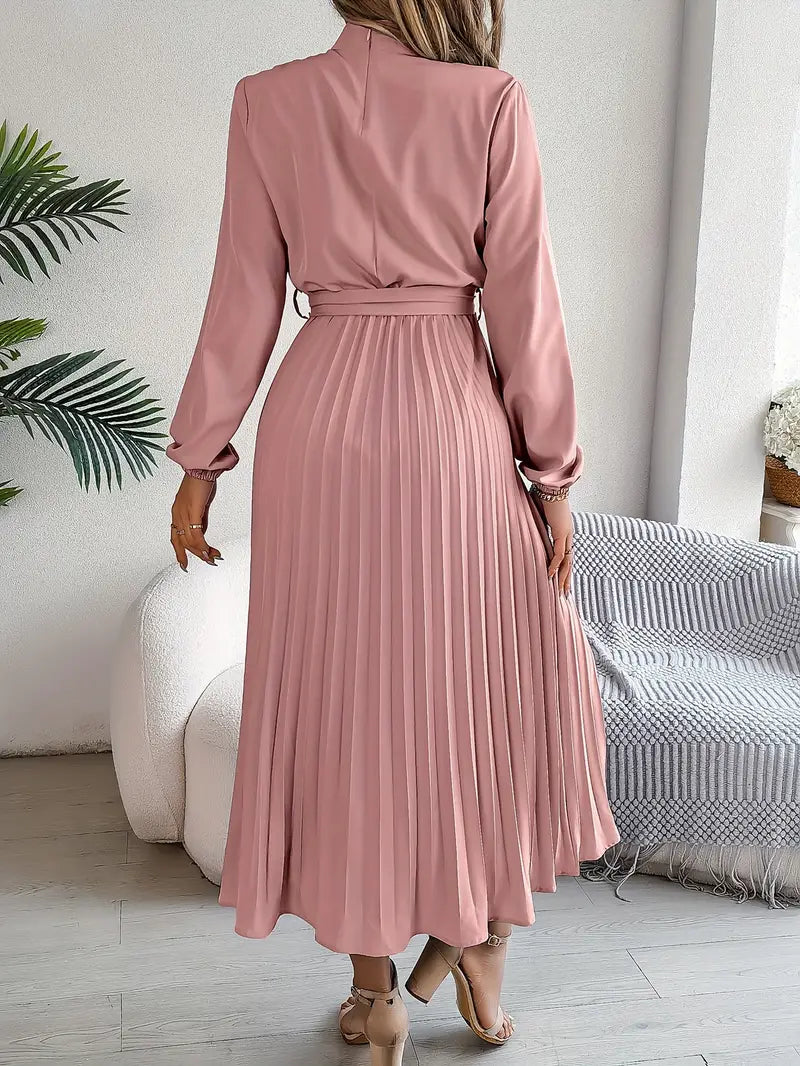 Serenelle | Women’s Long-Sleeve Pleated Midi Dress with Belted Waist