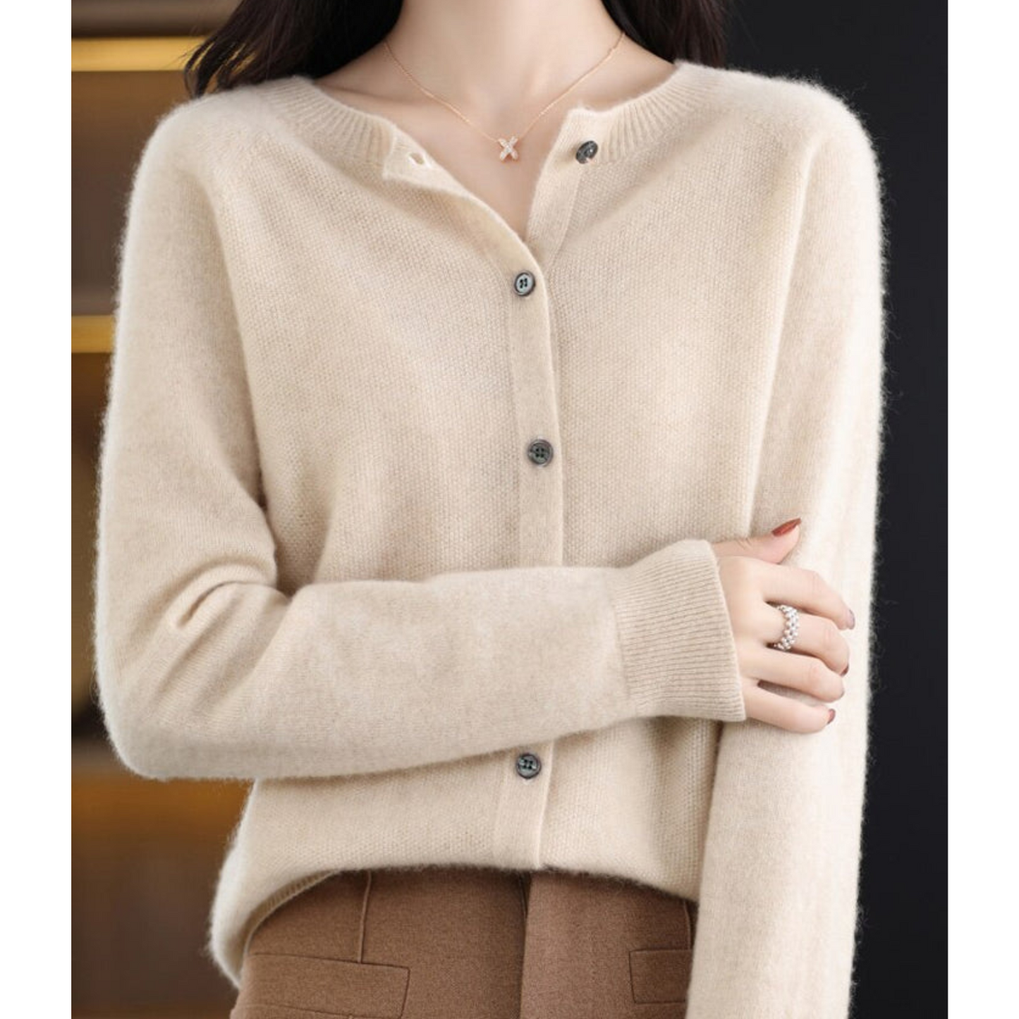 Belisse | Women’s Soft Knit Button Cardigan with Round Neck