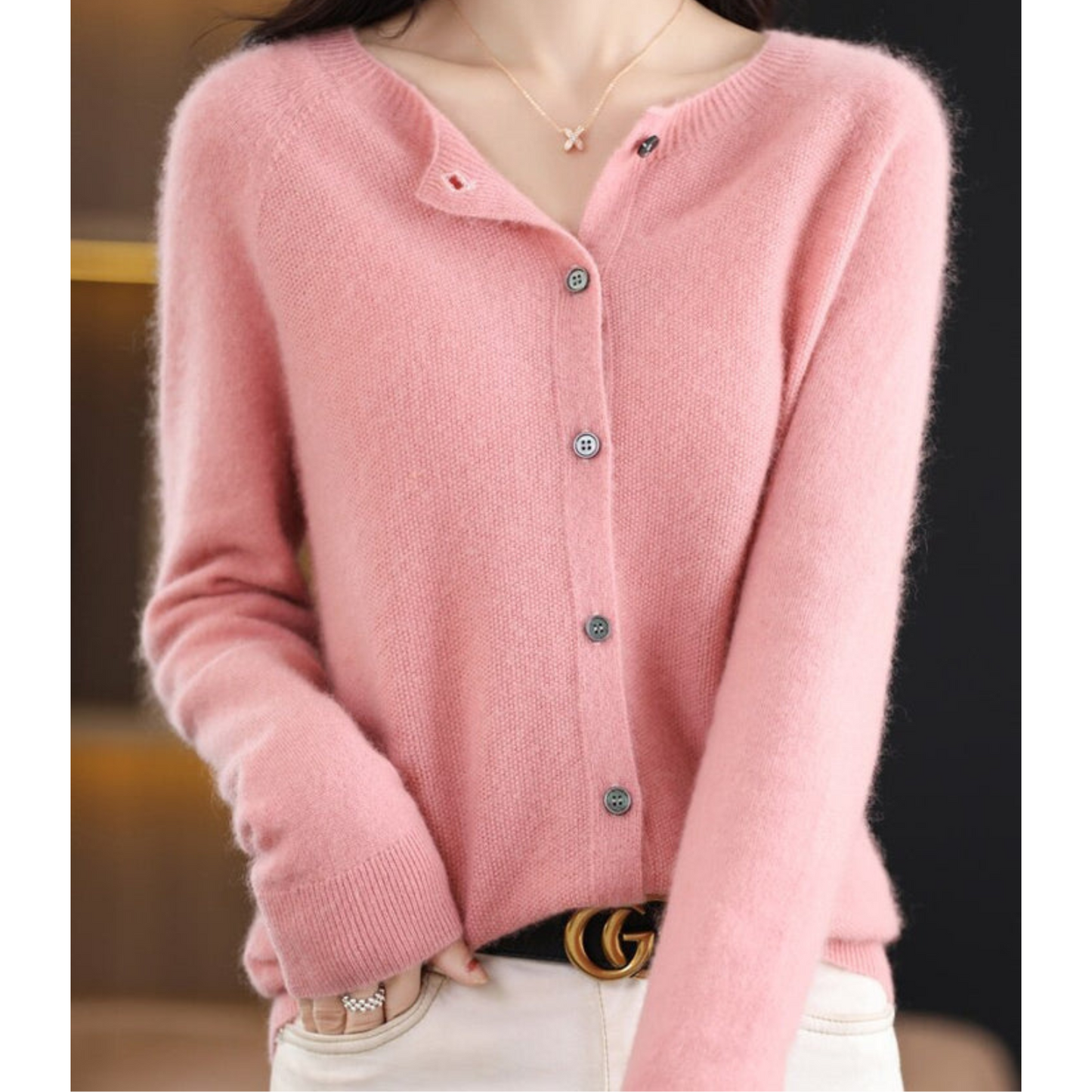 Belisse | Women’s Soft Knit Button Cardigan with Round Neck