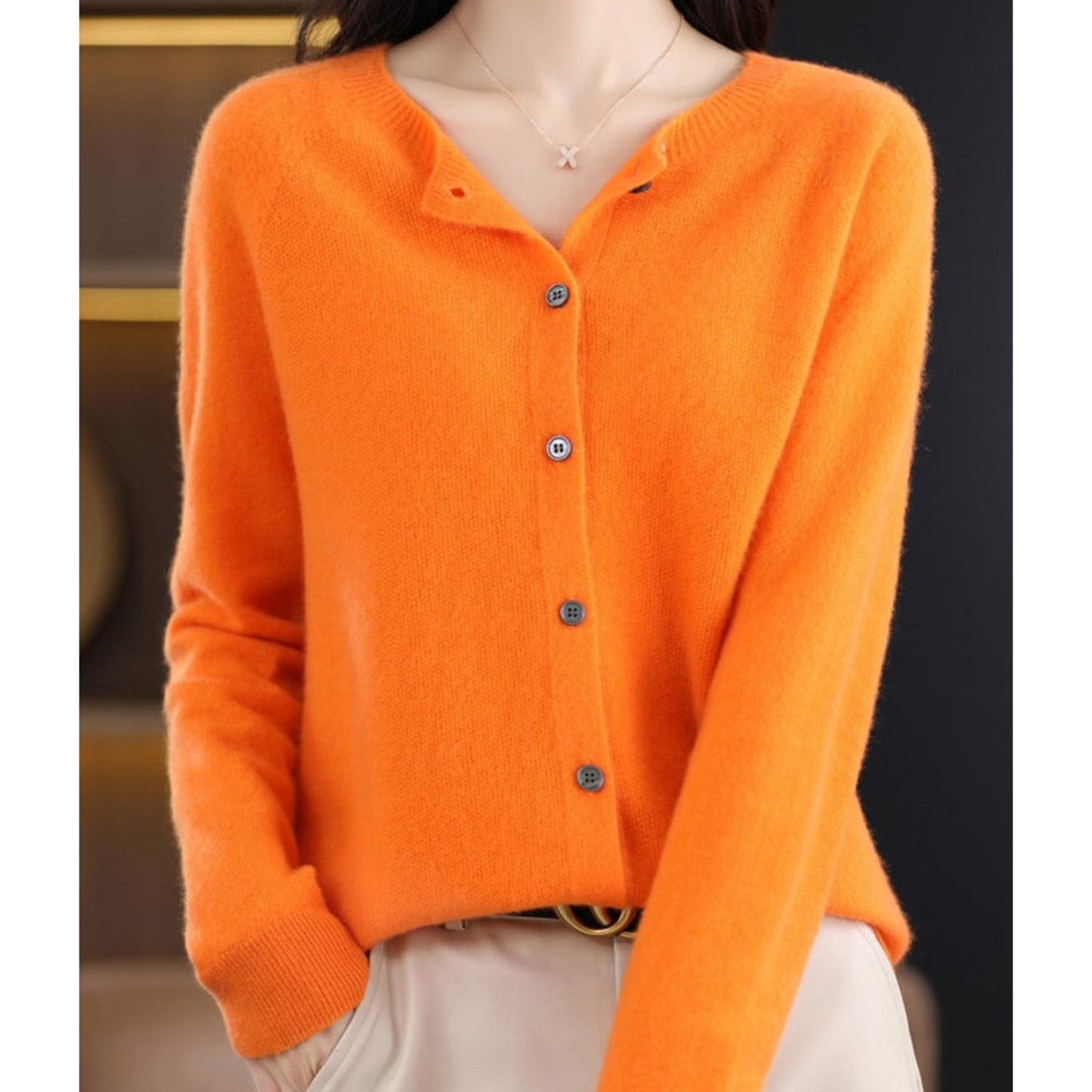 Belisse | Women’s Soft Knit Button Cardigan with Round Neck