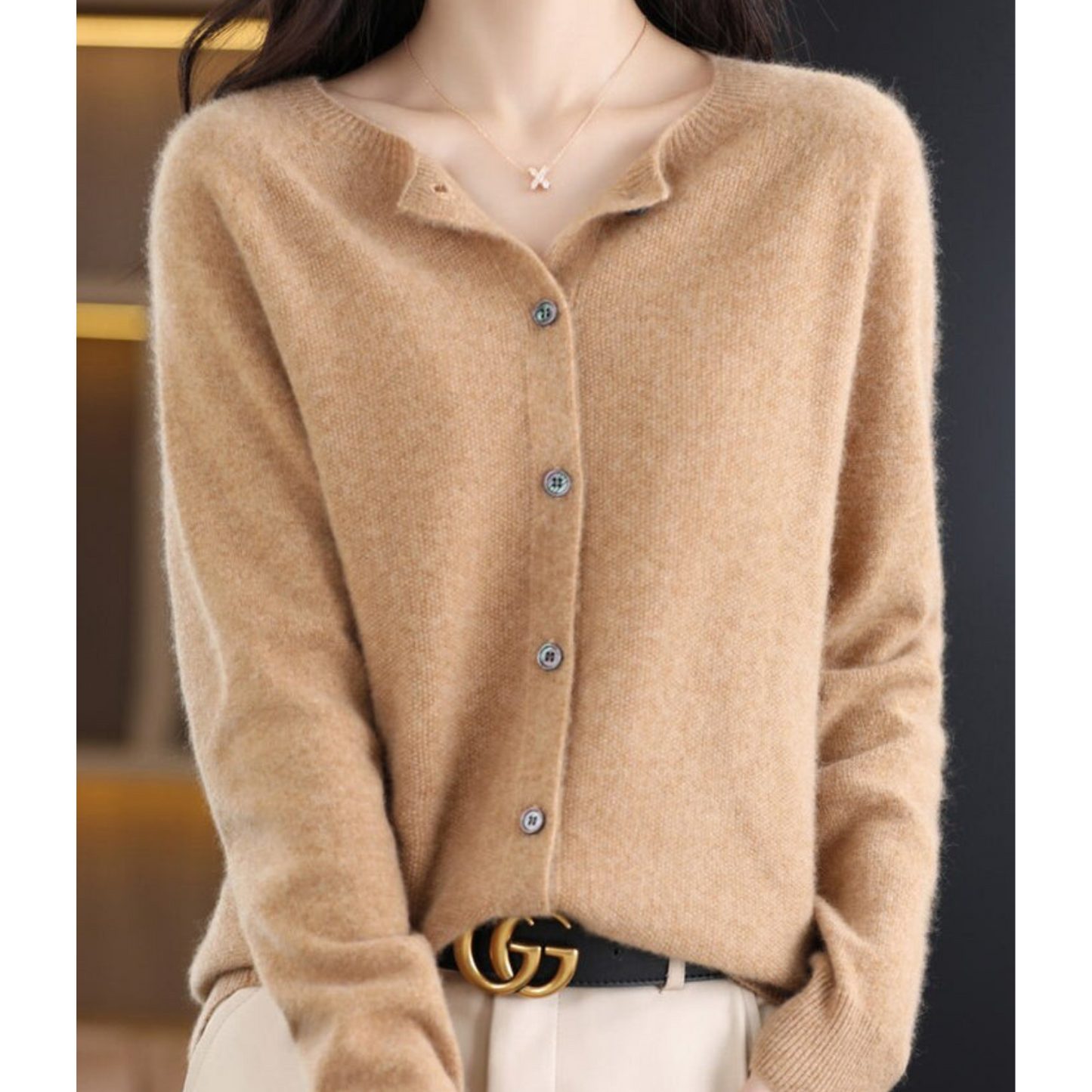 Belisse | Women’s Soft Knit Button Cardigan with Round Neck