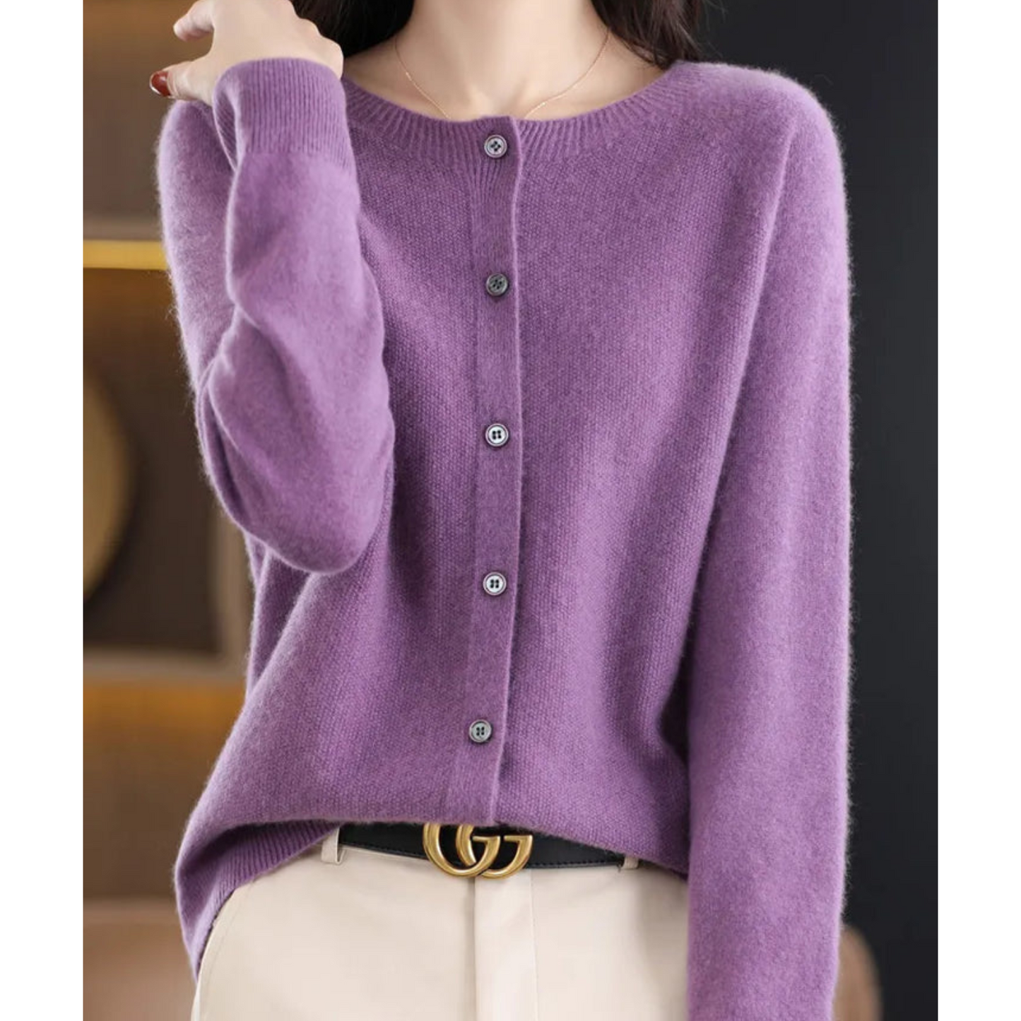 Belisse | Women’s Soft Knit Button Cardigan with Round Neck