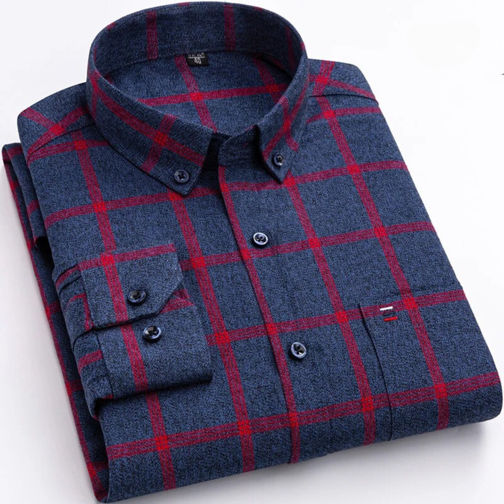 Brexton | Men’s Long-Sleeve Checkered Shirt with Button-Down Collar