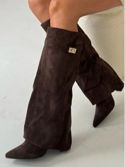 Velmora | Women’s Knee-High Boots with Flared Shaft and Block Heel