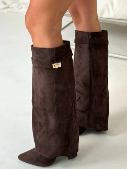 Velmora | Women’s Knee-High Boots with Flared Shaft and Block Heel