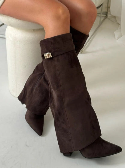 Velmora | Women’s Knee-High Boots with Flared Shaft and Block Heel