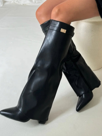 Velmora | Women’s Knee-High Boots with Flared Shaft and Block Heel