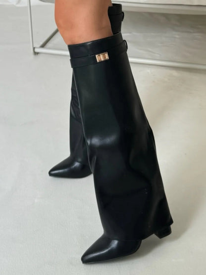 Velmora | Women’s Knee-High Boots with Flared Shaft and Block Heel
