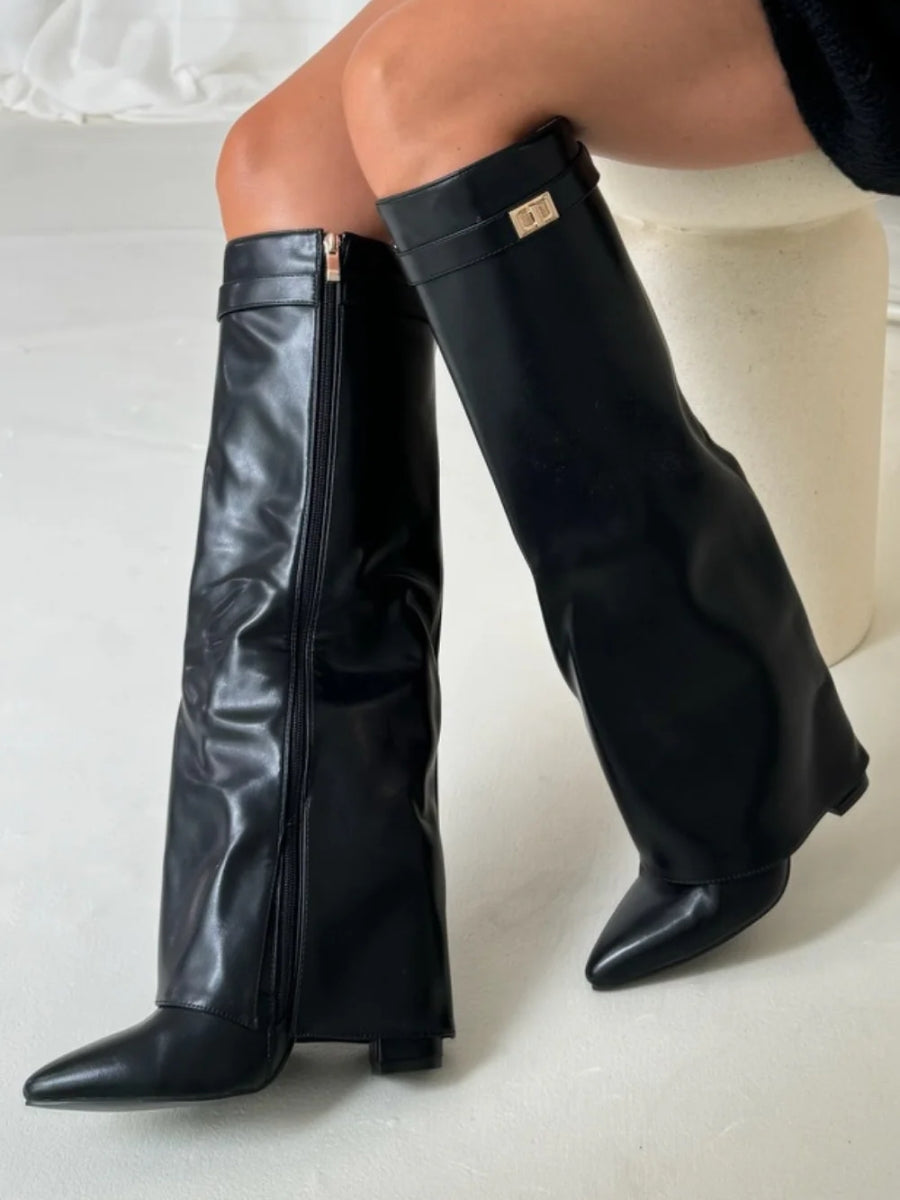 Velmora | Women’s Knee-High Boots with Flared Shaft and Block Heel