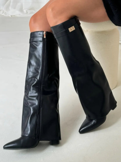 Velmora | Women’s Knee-High Boots with Flared Shaft and Block Heel
