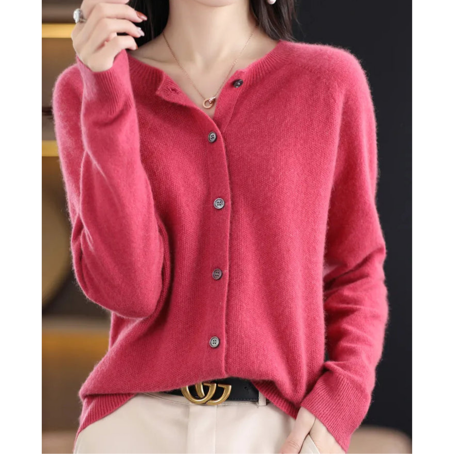 Belisse | Women’s Soft Knit Button Cardigan with Round Neck