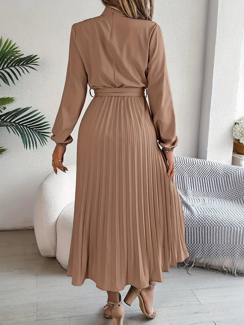Serenelle | Women’s Long-Sleeve Pleated Midi Dress with Belted Waist