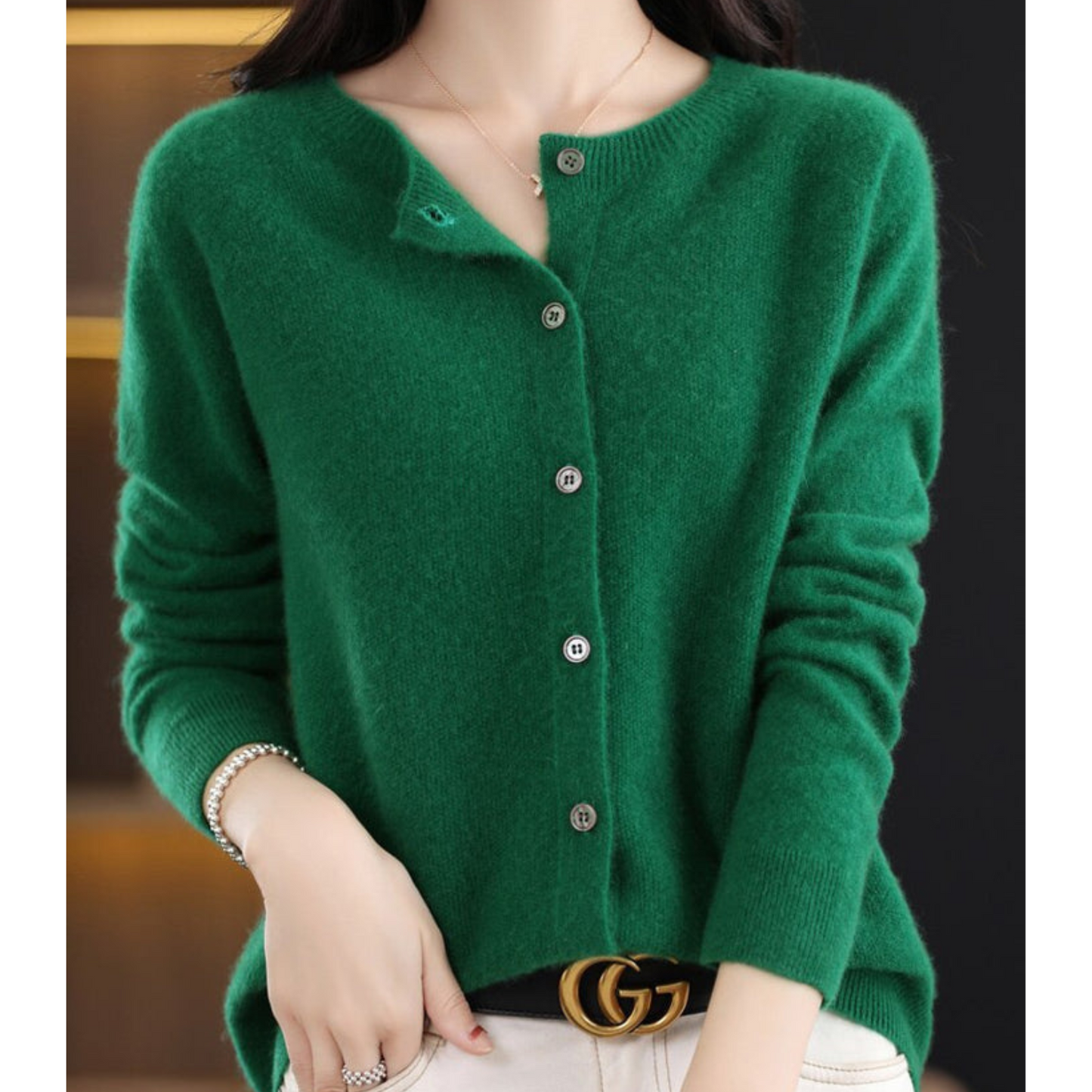 Belisse | Women’s Soft Knit Button Cardigan with Round Neck