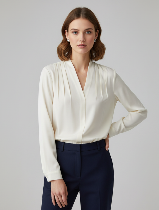 Celestine | Puff Sleeve Satin Blouse with Tailored Waist Detail