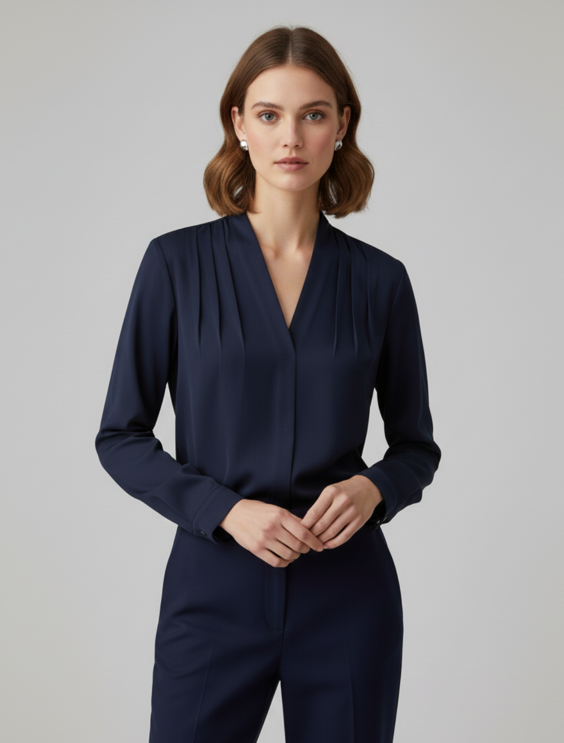 Celestine | Puff Sleeve Satin Blouse with Tailored Waist Detail