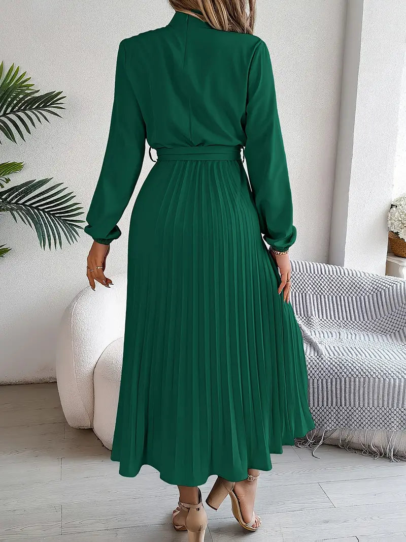 Serenelle | Women’s Long-Sleeve Pleated Midi Dress with Belted Waist