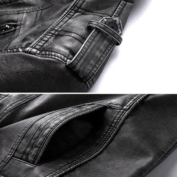 Rovain | Men’s Leather Jacket with Stand Collar and Zippered Chest Pocket