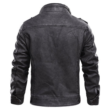 Rovain | Men’s Leather Jacket with Stand Collar and Zippered Chest Pocket