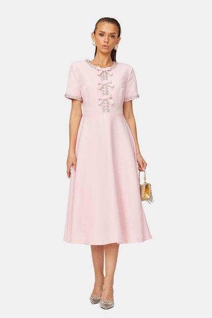 Avelinne | Bowknot Crystal-Embellished Midi Cocktail Dress