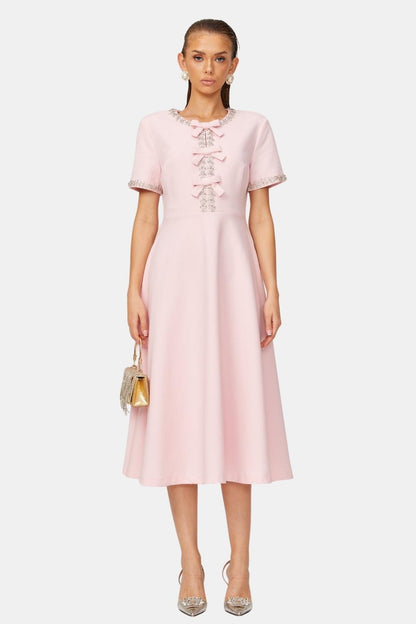 Avelinne | Bowknot Crystal-Embellished Midi Cocktail Dress