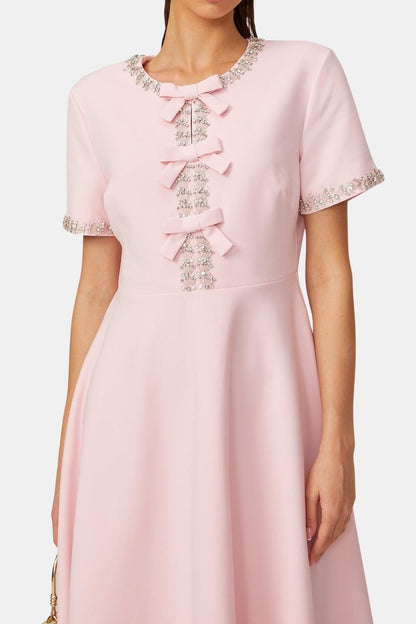 Avelinne | Bowknot Crystal-Embellished Midi Cocktail Dress