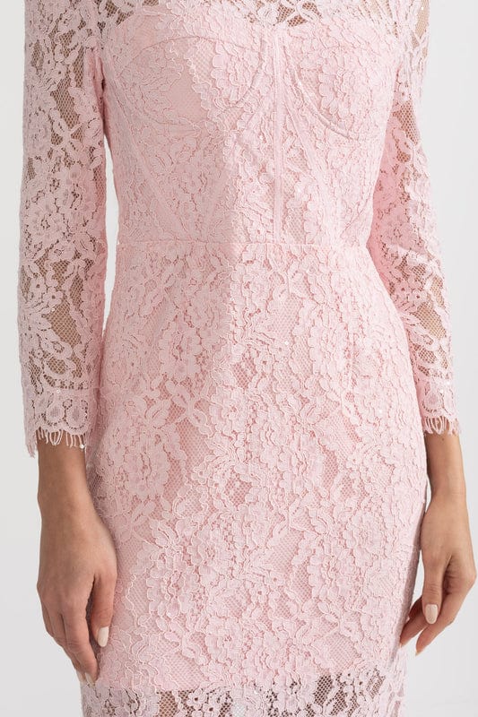 Doralia | Soft Pink Lace Midi Dress