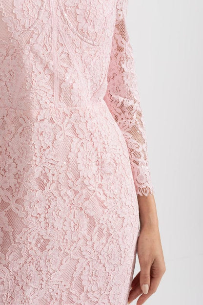 Doralia | Soft Pink Lace Midi Dress