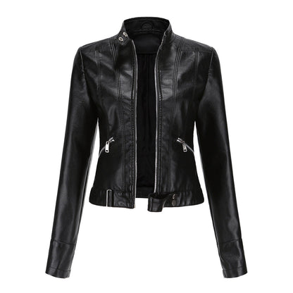 Rivelle | Women’s Leather Jacket with High Collar and Belted Hem