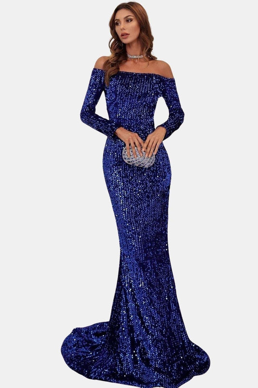 Gabrielle | Off-Shoulder Royal Blue Sequin Mermaid Evening Dress