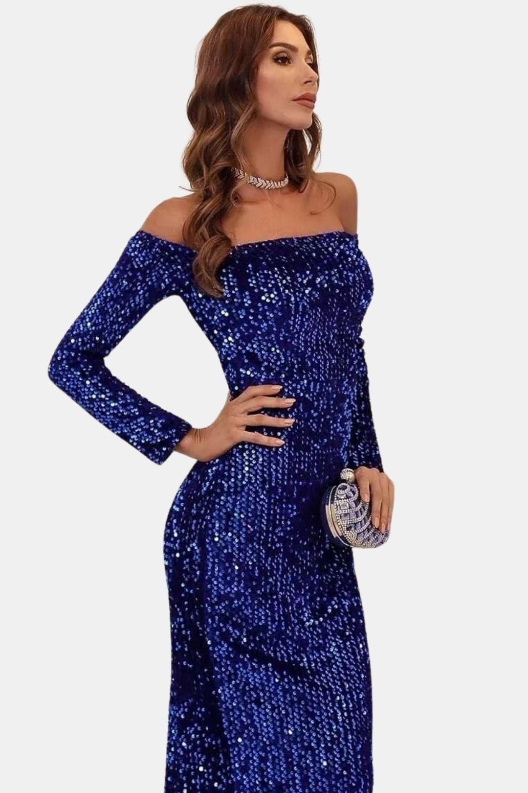 Gabrielle | Off-Shoulder Royal Blue Sequin Mermaid Evening Dress