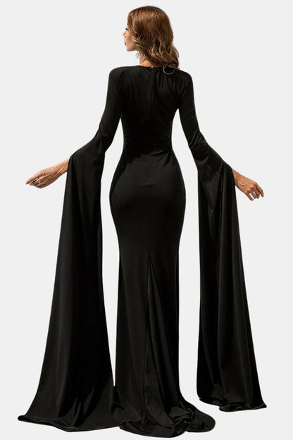 Maelis | Cape-Sleeve Cutout Black Mermaid Evening Dress
