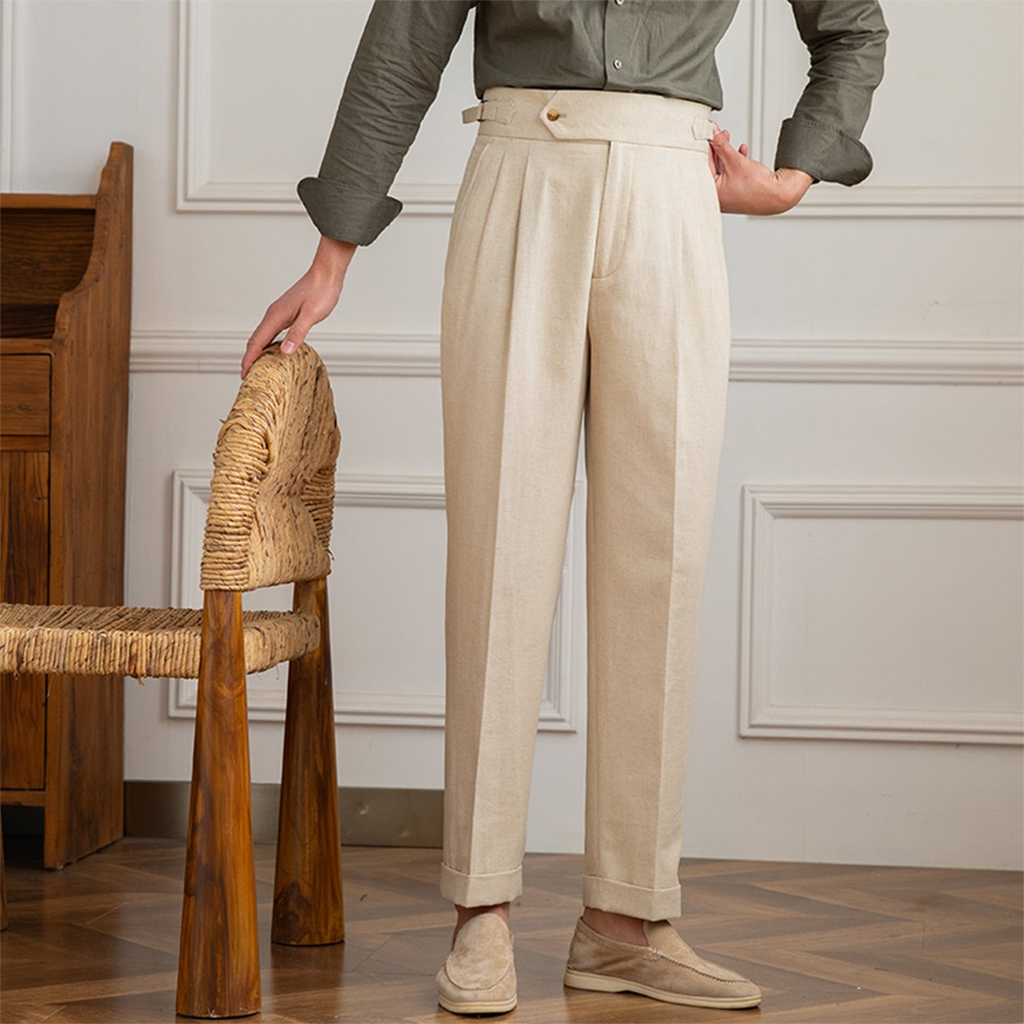 Bellario | Men’s High-Waisted Pleated Trousers with Side Adjusters