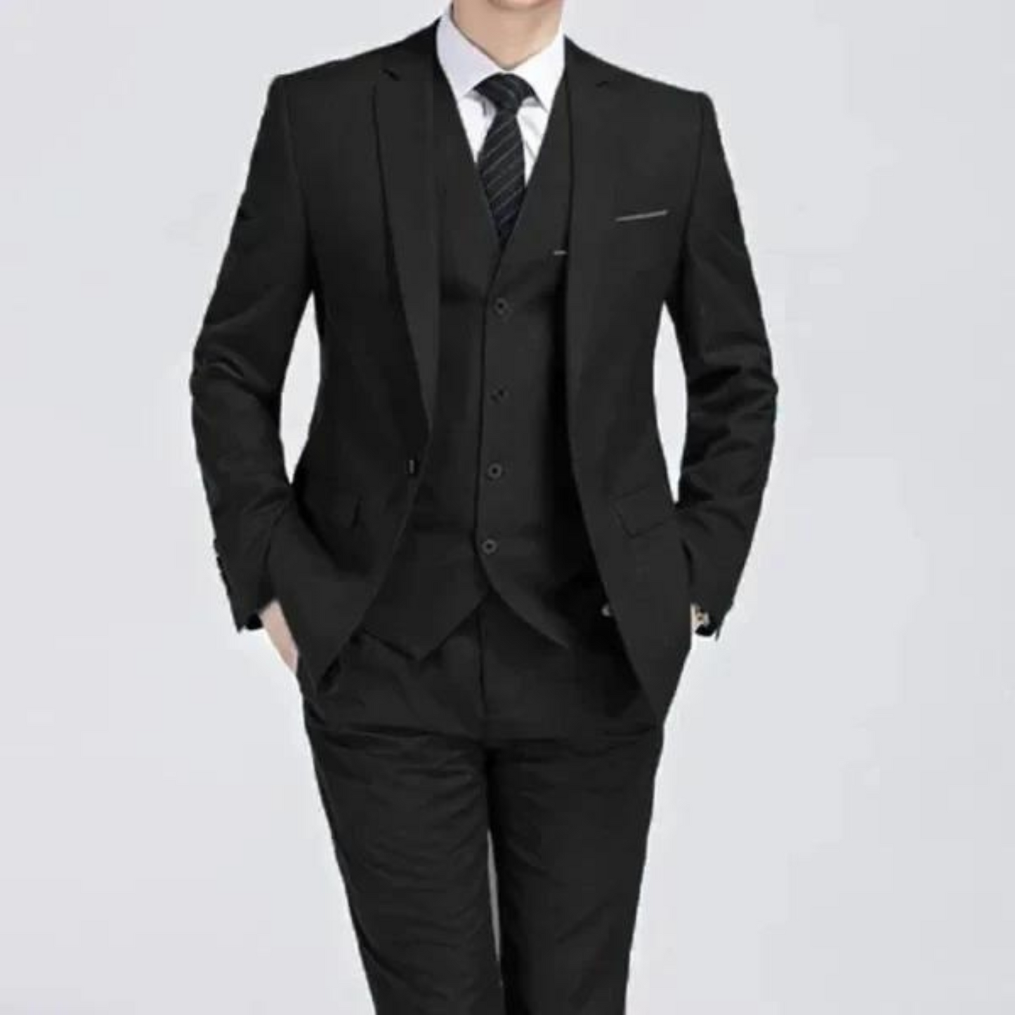 Corvane | Men’s Three-Piece Single-Button Black Formal Suit
