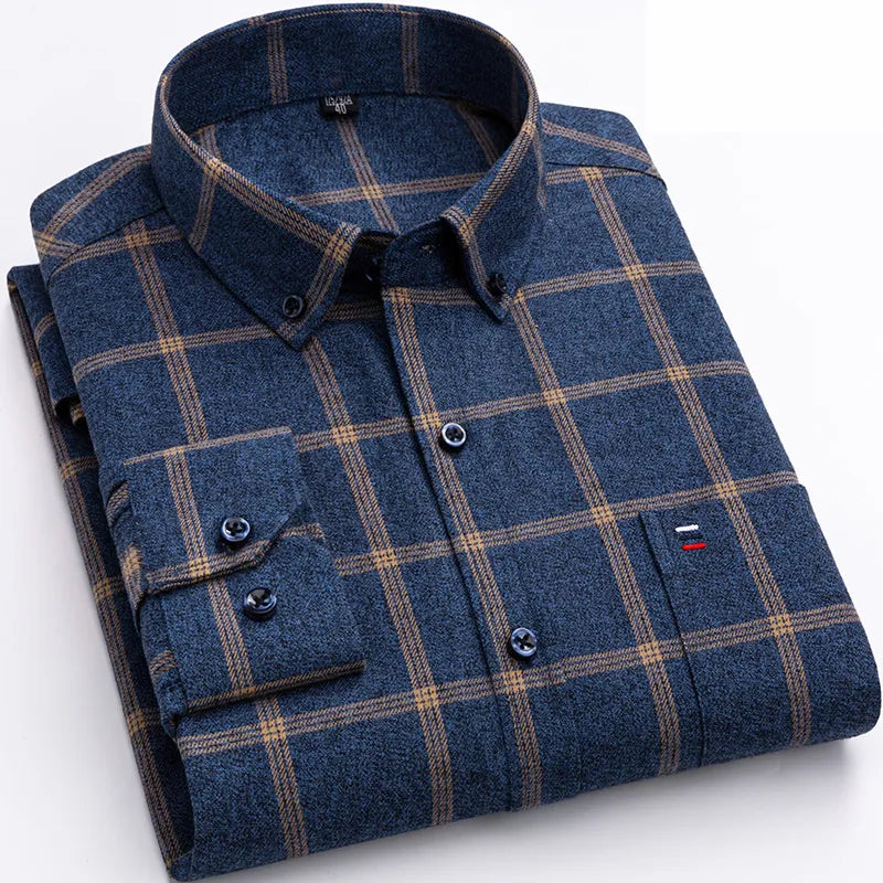 Brexton | Men’s Long-Sleeve Checkered Shirt with Button-Down Collar