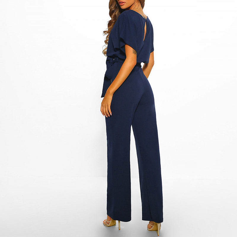 Mireya | Women’s Short-Sleeve Wide-Leg Jumpsuit with Waist Tie