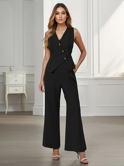 Esmira | Women’s Tailored Two-Piece Set with Sleeveless Vest and Wide-Leg Pants