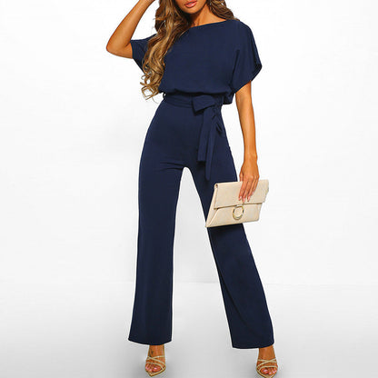 Mireya | Women’s Short-Sleeve Wide-Leg Jumpsuit with Waist Tie