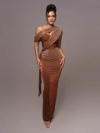Evadne | Women’s One-Shoulder Luxe Maxi Dress