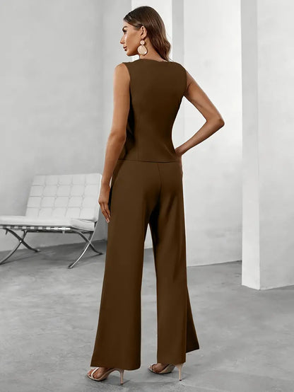 Esmira | Women’s Tailored Two-Piece Set with Sleeveless Vest and Wide-Leg Pants