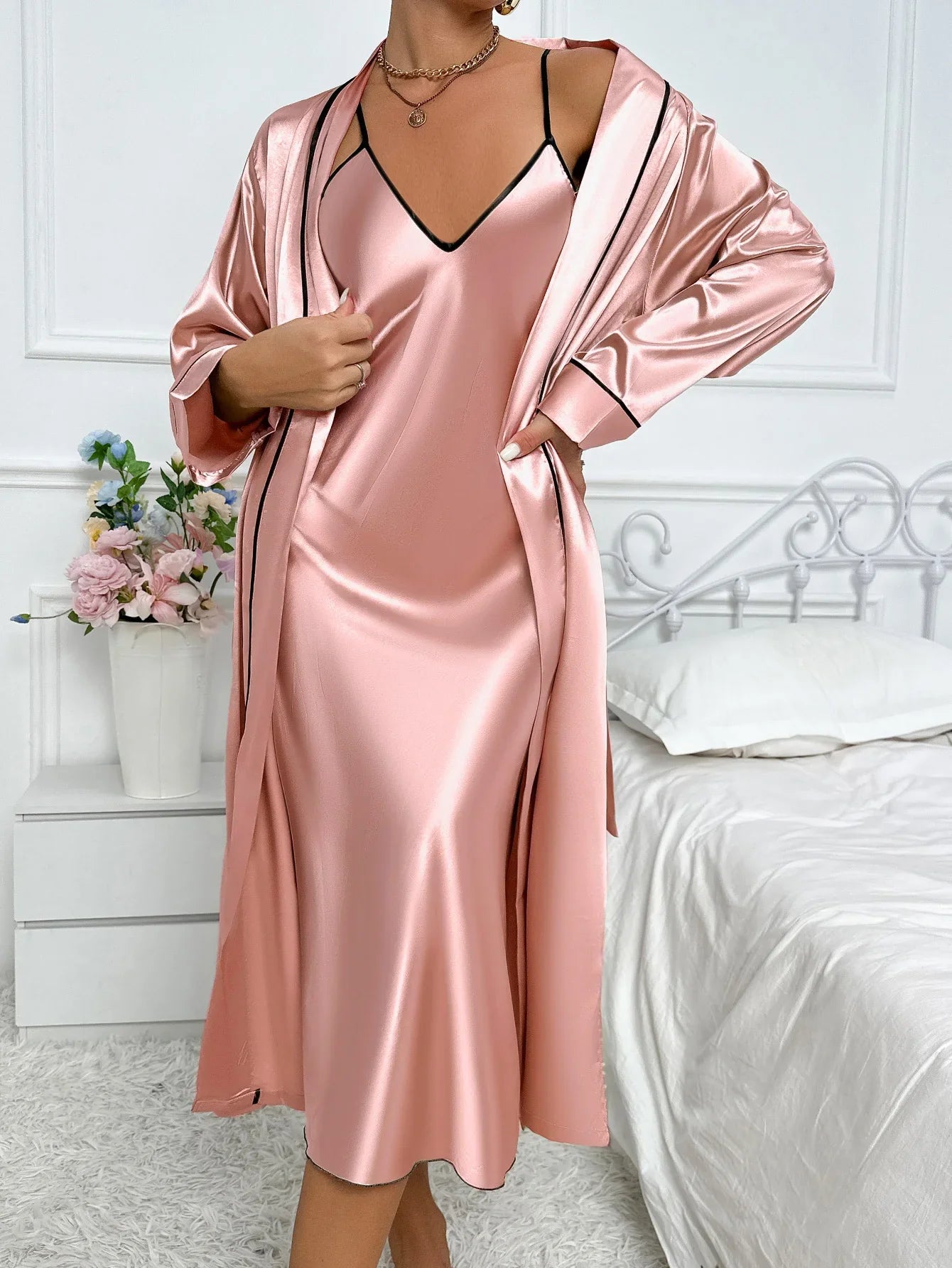 Silvara | Women’s Two-Piece Pyjama Set with Robe and Slip Dress