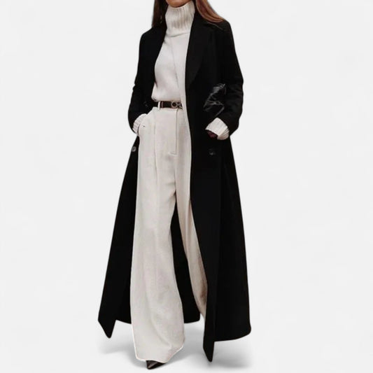 Noctyra | Women’s Black Maxi Overcoat for Timeless All-Season Elegance