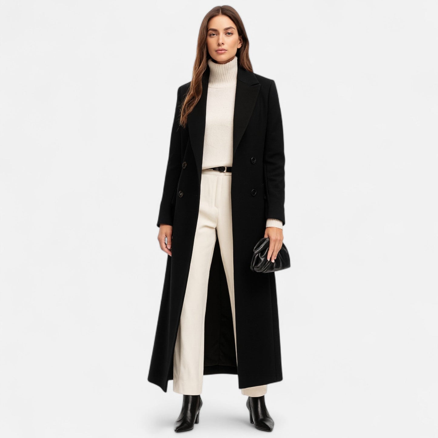 Noctyra | Women’s Black Maxi Overcoat for Timeless All-Season Elegance