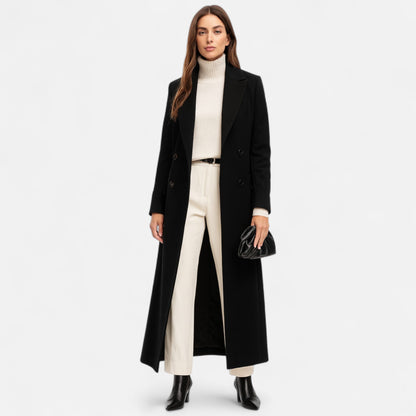 Noctyra | Women’s Black Maxi Overcoat for Timeless All-Season Elegance