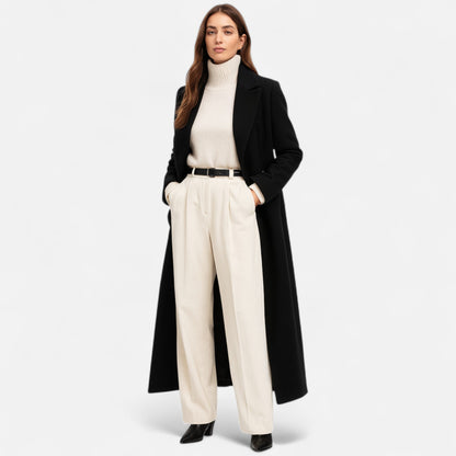 Noctyra | Women’s Black Maxi Overcoat for Timeless All-Season Elegance