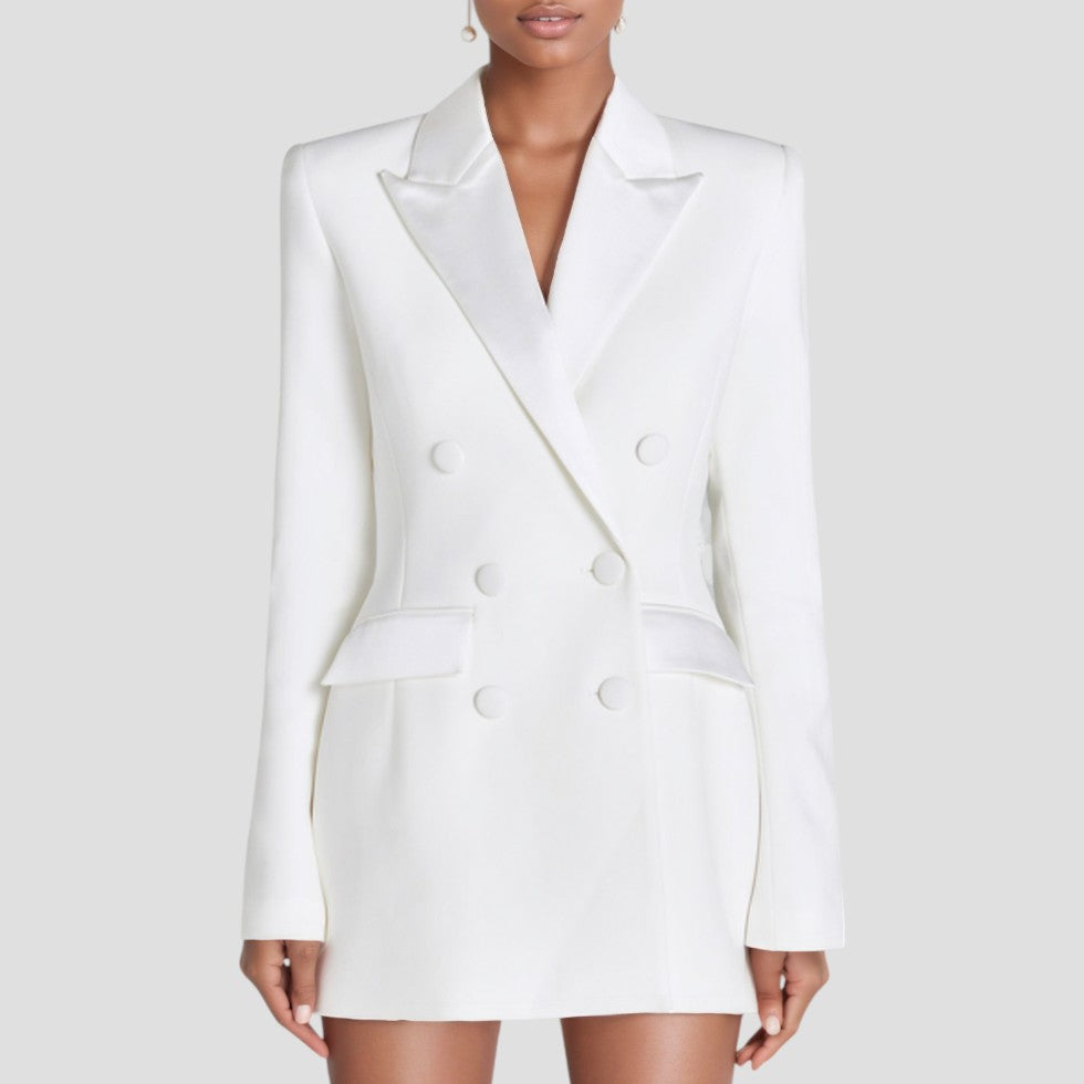 Silvéra | Women’s Double-Breasted Blazer Dress with Satin Lapel