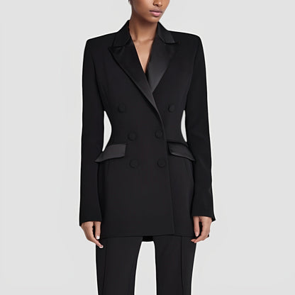 Silvéra | Women’s Double-Breasted Blazer Dress with Satin Lapel