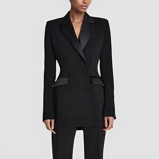 Silvéra | Women’s Double-Breasted Blazer Dress with Satin Lapel