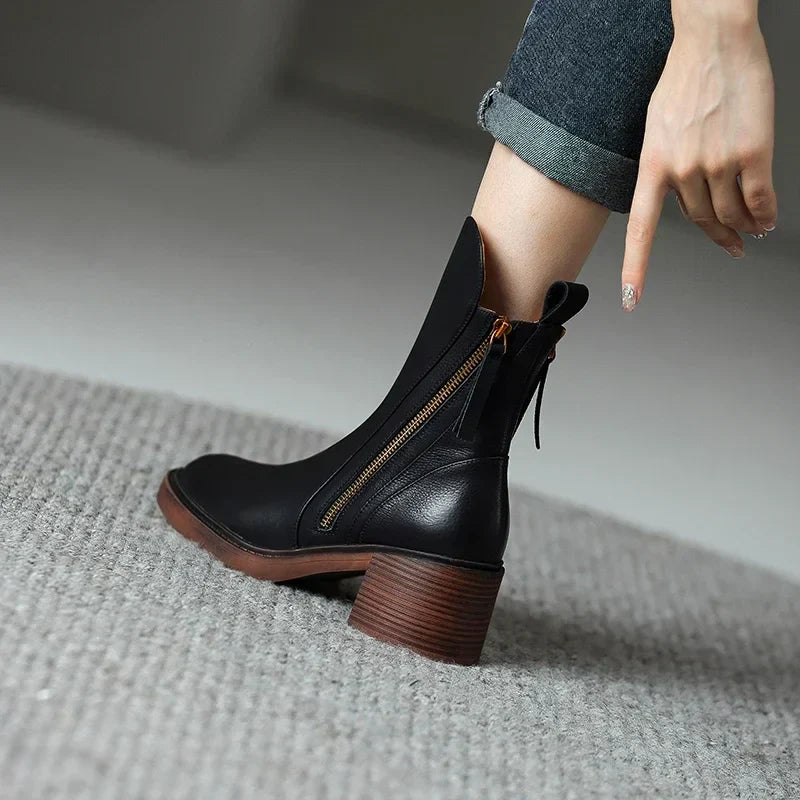 Valenor | Women’s Zip-Up Ankle Boots with Block Heel